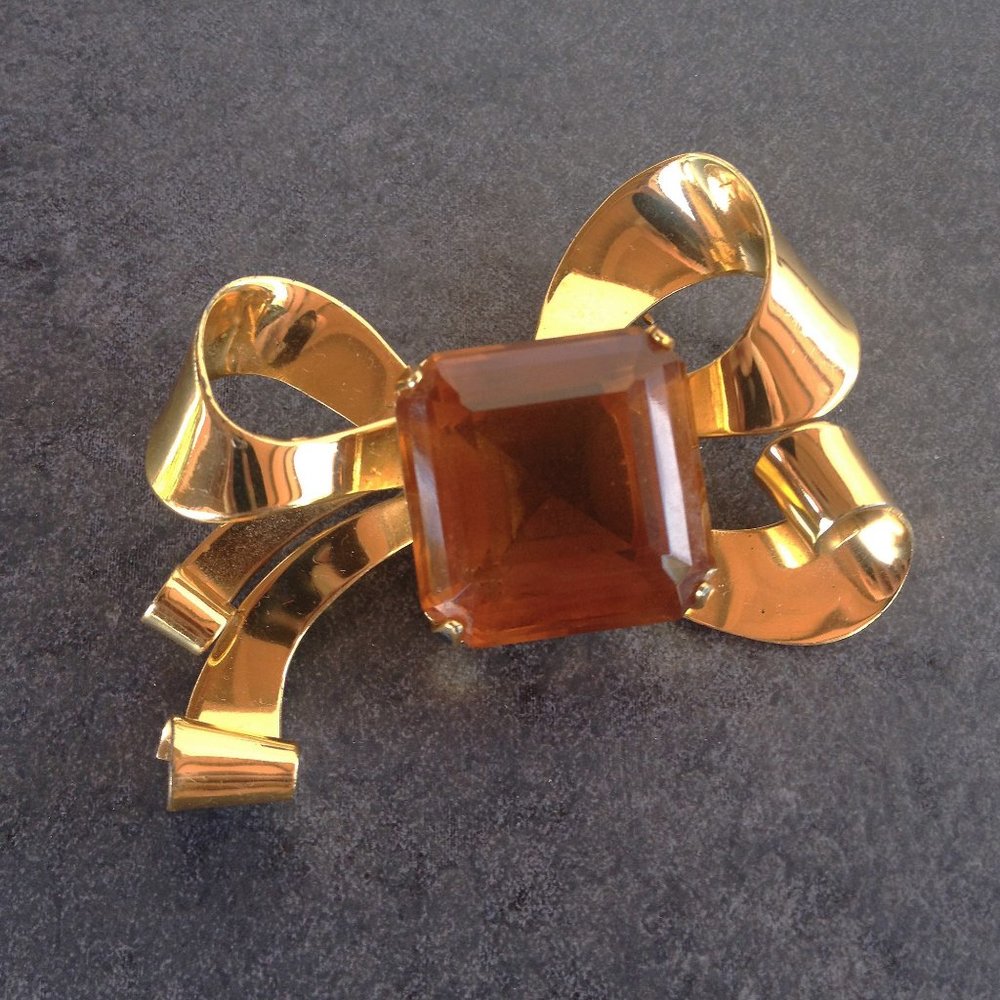 Vintage 40's Sterling/Gold Ribbon Brooch by Coro